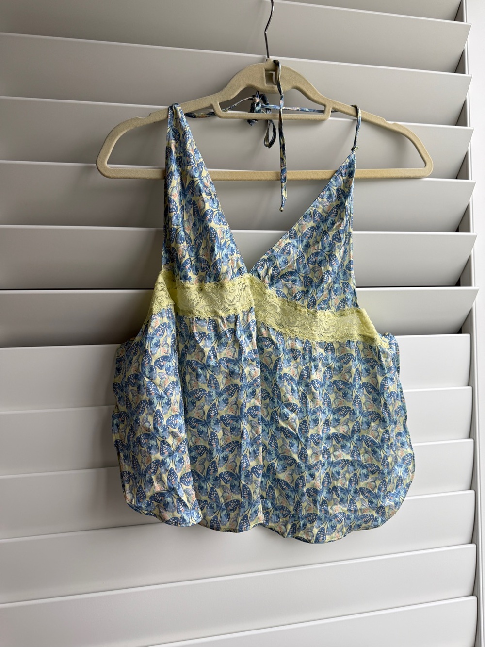 Frankie's Bikinis Blue Floral Camisole with Yellow Lace Band